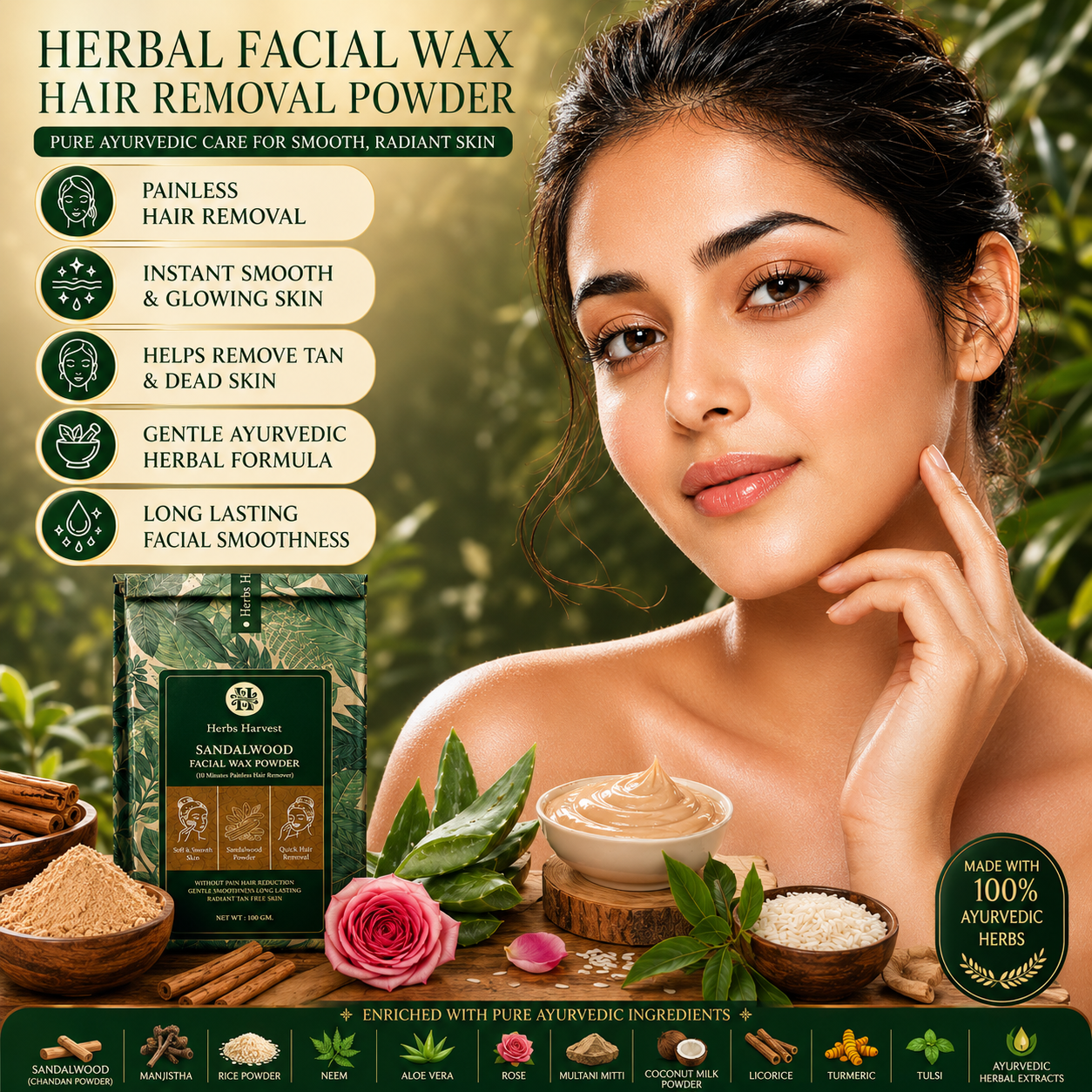 Sandalwood Facial Wax Powder for Face Hair Removal 100 gm