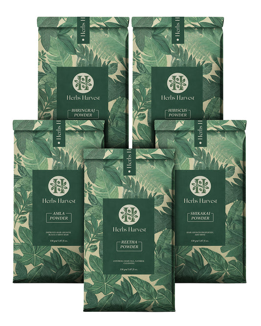 Herbs Harvest 5-in-1 Herbal Hair Powder Combo (150g Each) – Amla, Reetha, Shikakai, Bhringraj & Hibiscus