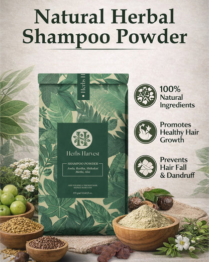 Herbs Harvest Herbal Shampoo Powder – Amla, Reetha, Shikakai, Methi & Alsi | 100% Natural Hair Cleanser (400g)